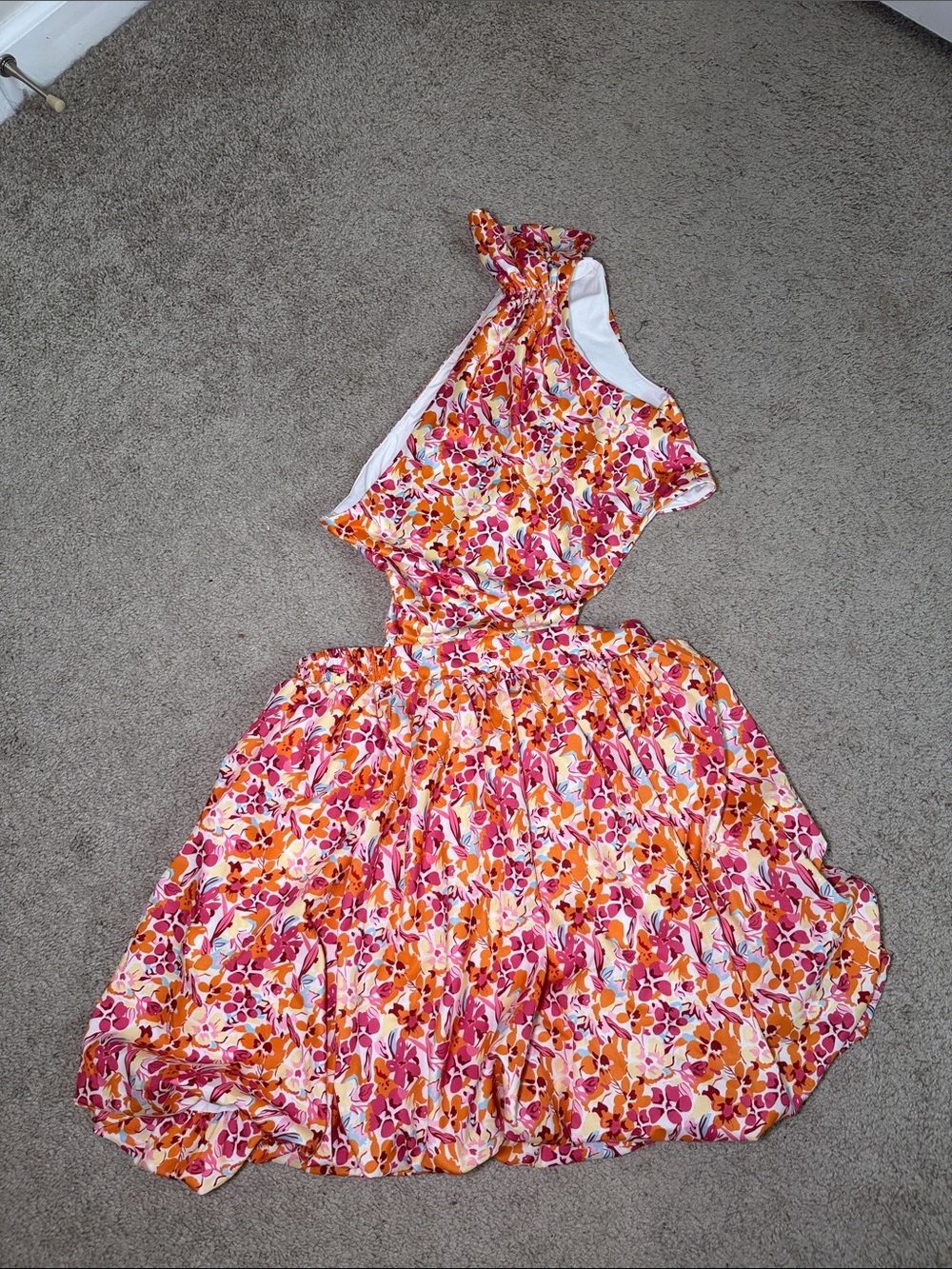 SHEIN Pink & Orange Floral One-Shoulder Dress